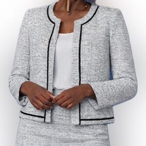 Ann Taylor Tweed Jacket Ivory/Black Size 2 Petite Like New